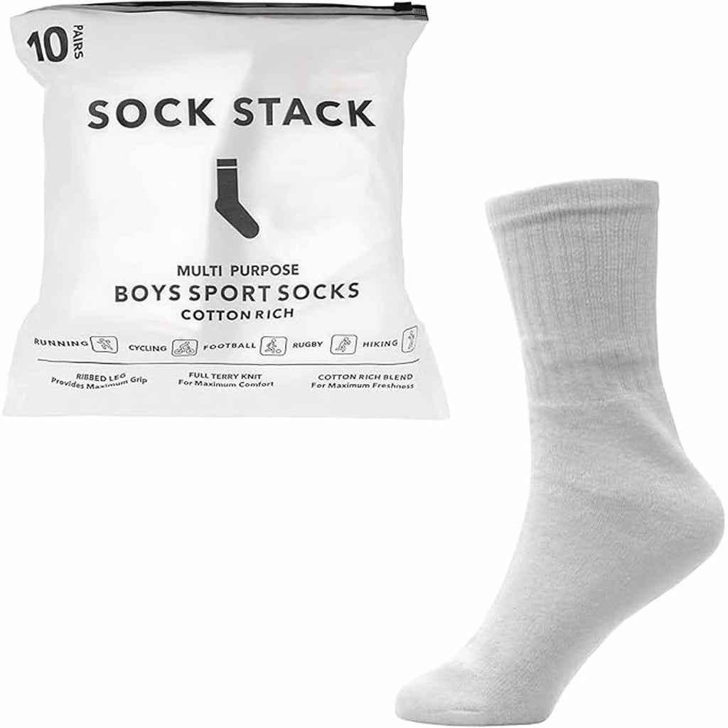 Sock Stack Kids Athletic Socks Pack of 10 Pairs Cushioned Breathable Moisture-Wicking