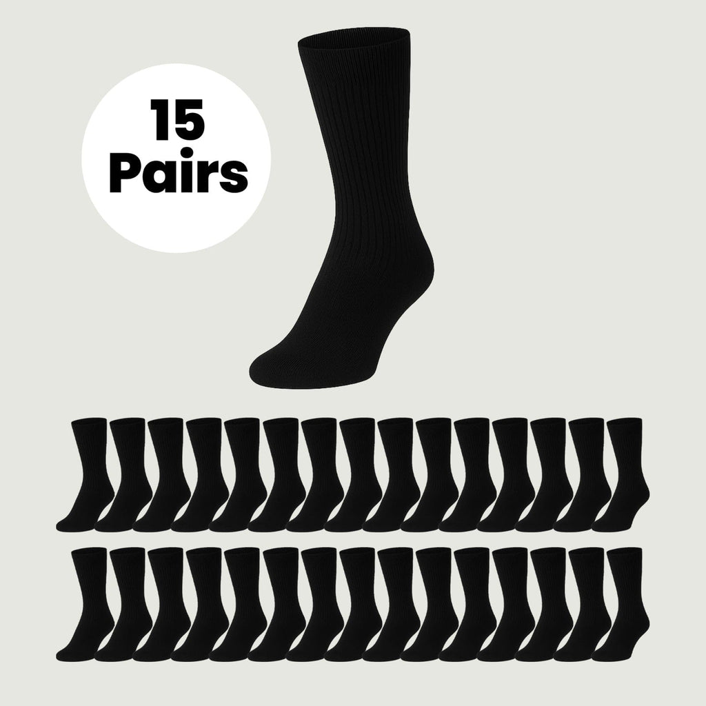 Sock Stack Mens Cotton Rich Performance Sport Socks 15 Pairs UK 6-11 Black Grey White Comfort Cuff Everyday Wear