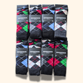 Sock Stack 24 Pairs Men's Cotton Colourful Heel Toe Black Argyle Diamond Easycare