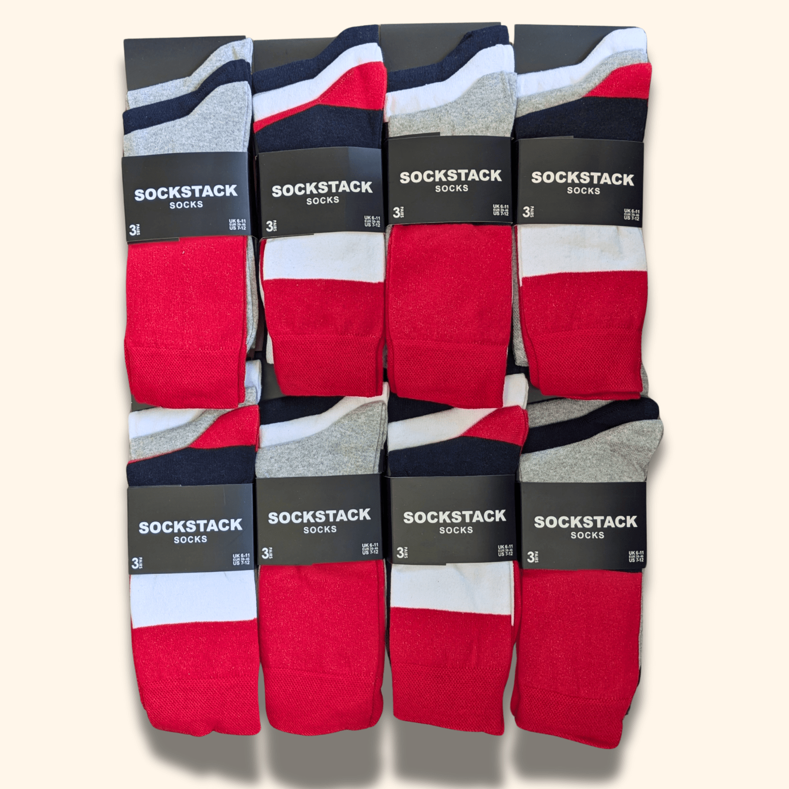 Sock Stack 24 Pairs Men's Cotton Colourful Heel Toe Black Argyle Diamond Easycare