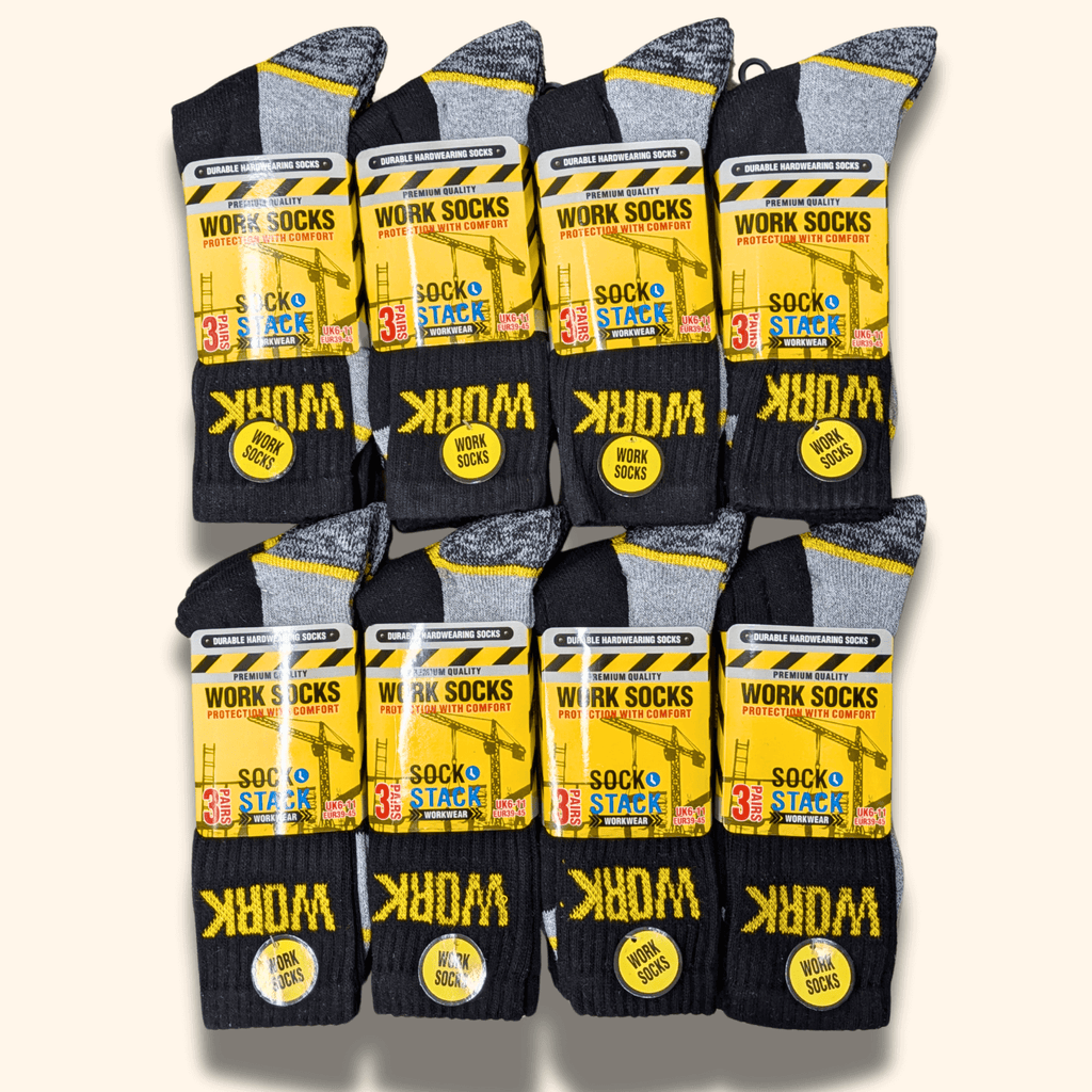 Sock Stack Mens Heavy Duty Work Socks 24 Pairs Cushion Sole Reinforced Toe And Heel Black Comfort Cuff Breathable Everyday
