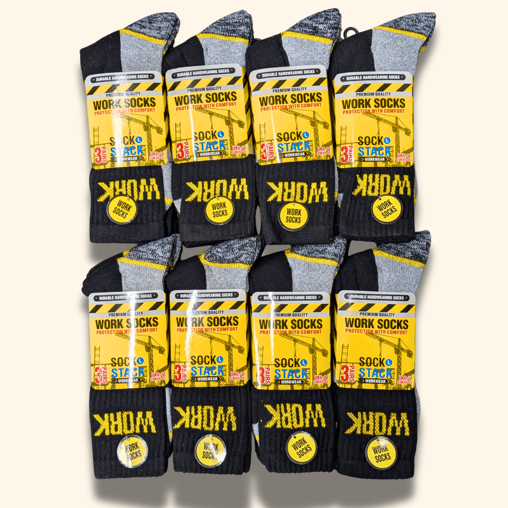 Sock Stack Mens Heavy Duty Work Socks 24 Pairs Cushion Sole Reinforced Toe And Heel Black Comfort Cuff Breathable Everyday