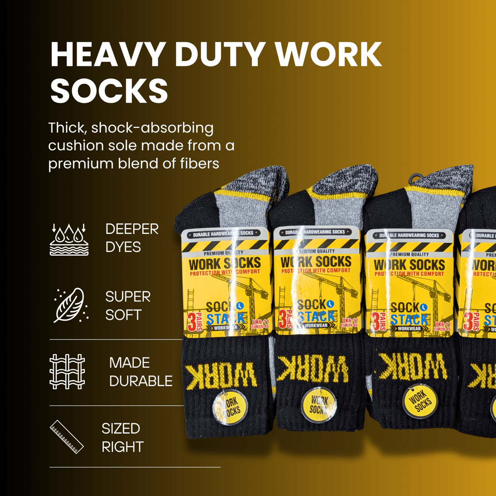 Sock Stack Mens Heavy Duty Work Socks 24 Pairs Cushion Sole Reinforced Toe And Heel Black Comfort Cuff Breathable Everyday