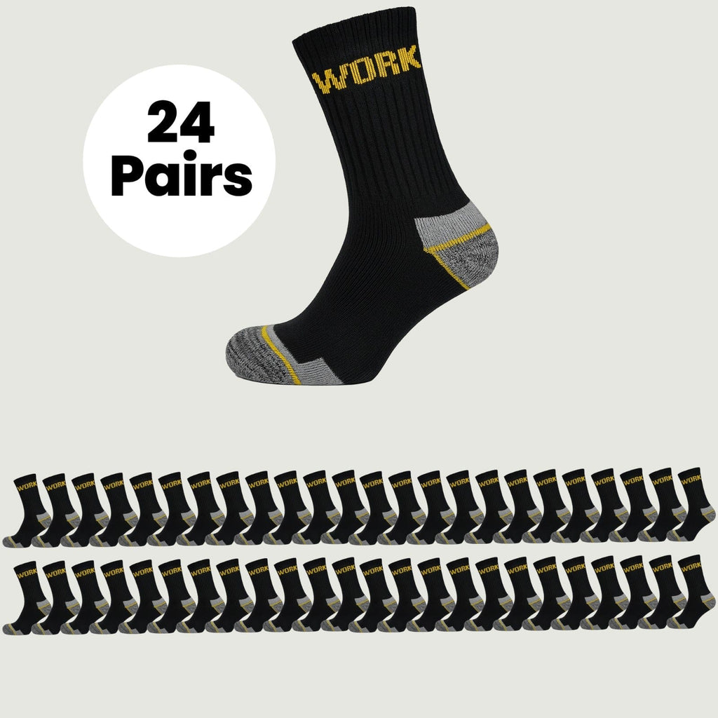 Sock Stack Mens Heavy Duty Work Socks 24 Pairs Cushion Sole Reinforced Toe And Heel Black Comfort Cuff Breathable Everyday