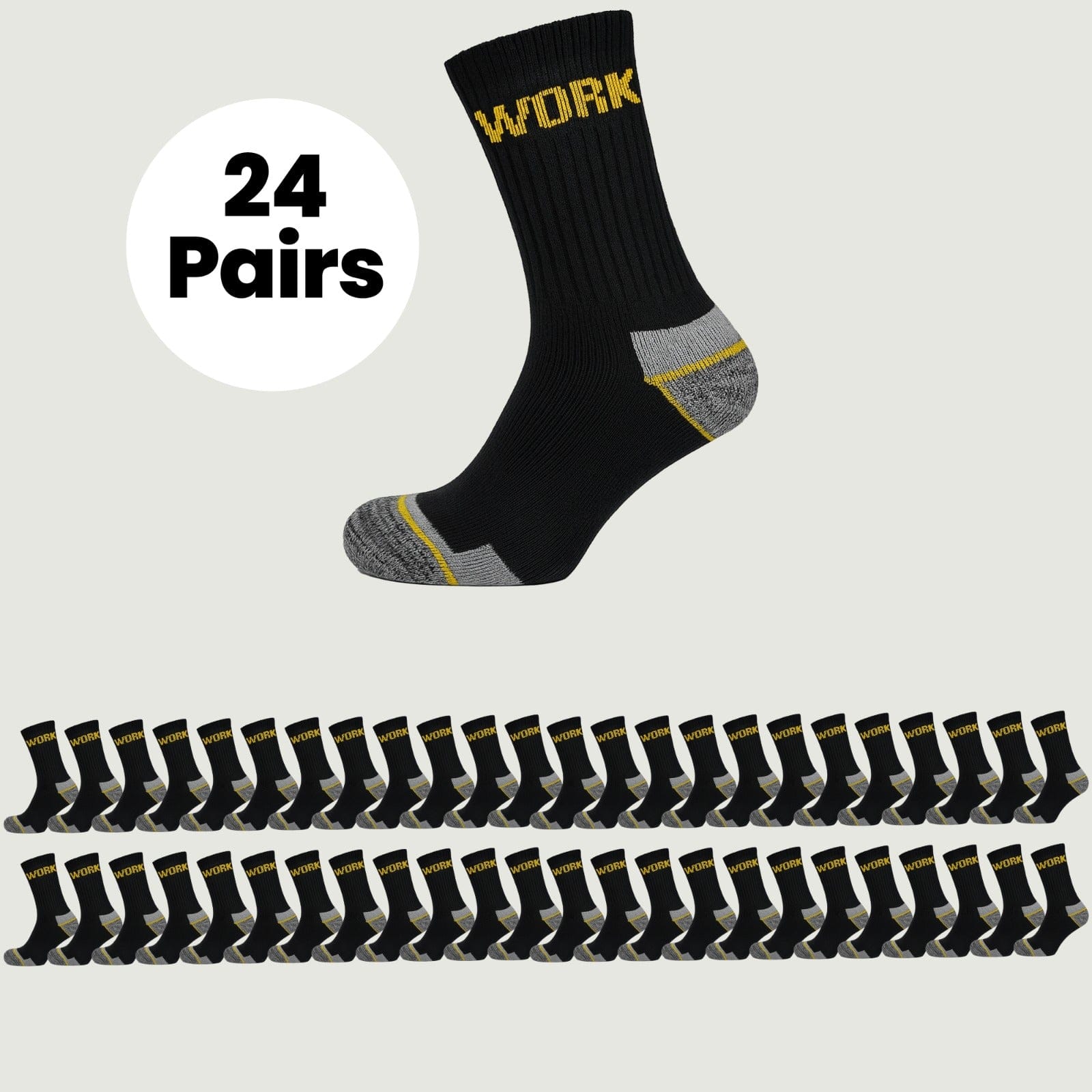 Sock Stack Mens Heavy Duty Work Socks 24 Pairs Cushion Sole Reinforced Toe And Heel Black Comfort Cuff Breathable Everyday
