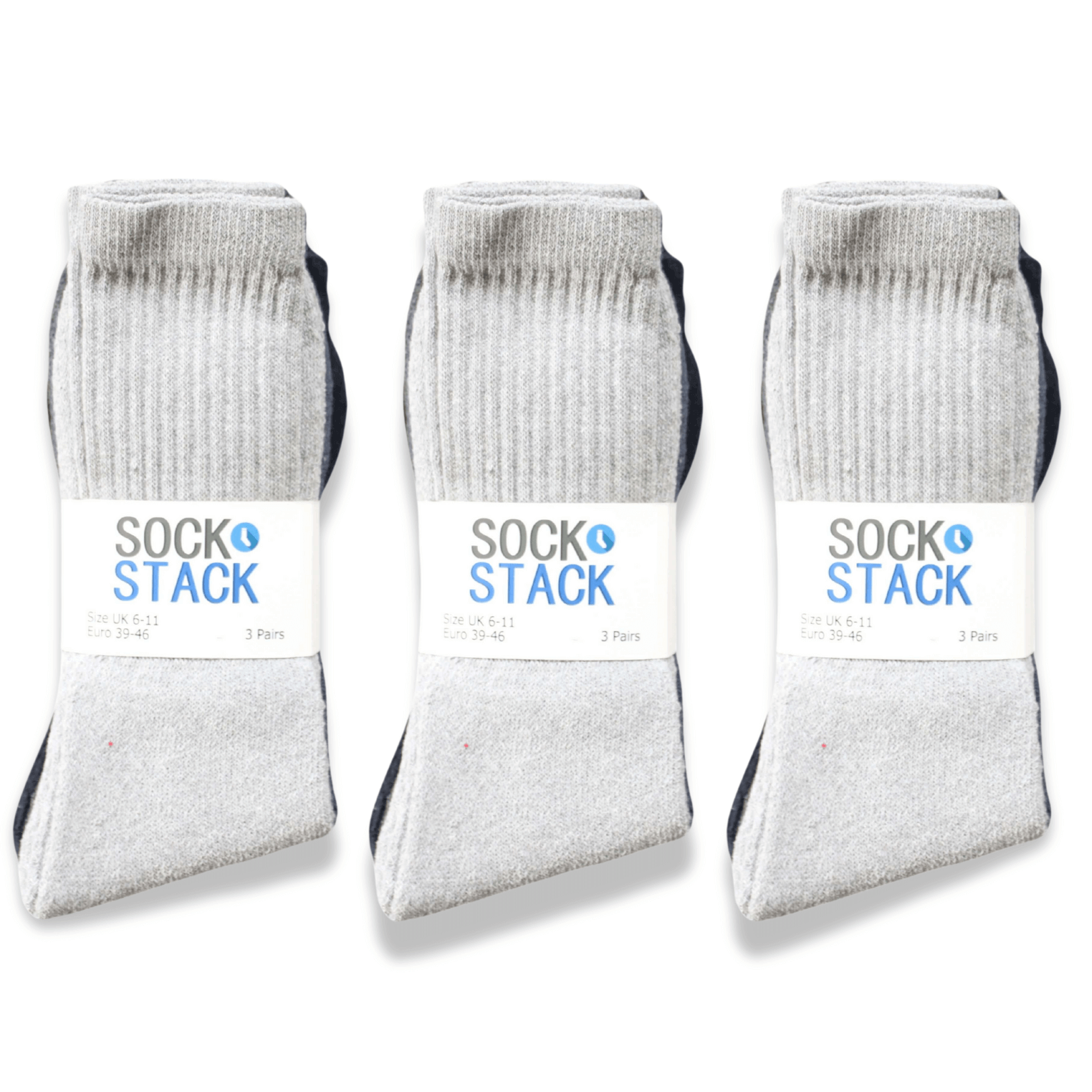 Sock Stack Mens Cotton Rich Performance Sport Socks 15 Pairs UK 6-11 Black Grey White Comfort Cuff Everyday Wear