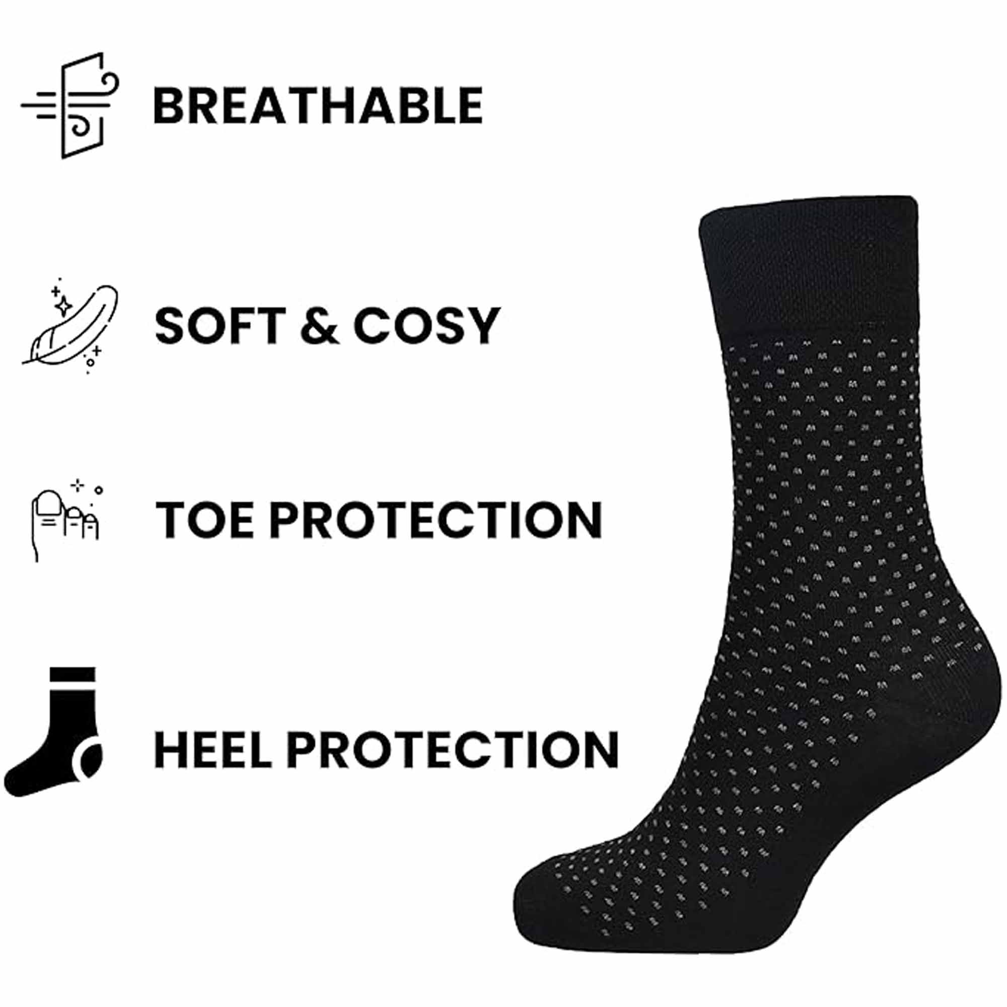 Sock Stack Mens Diabetic Non Elastic Cotton Socks 6 Pairs Size 6-11 Black Reinforced Heel Toe Multipack Value