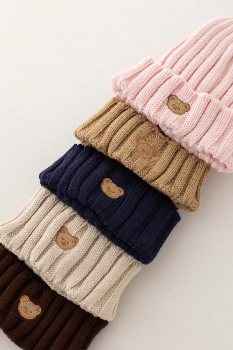 Knitted Bear Beanie Hats Multiple Colours