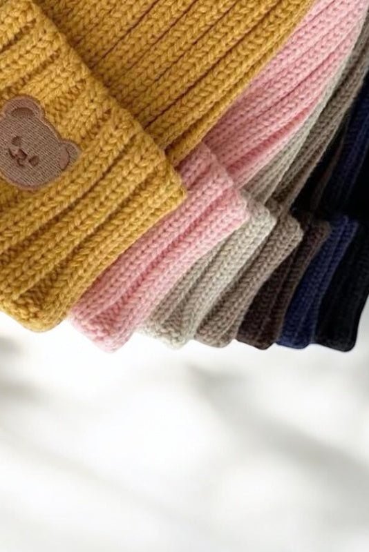 Knitted Bear Beanie Hats Multiple Colours