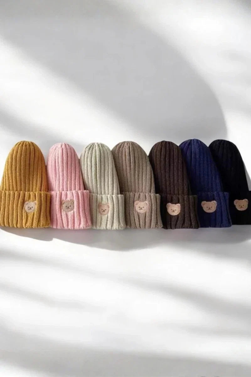 Knitted Bear Beanie Hats Multiple Colours