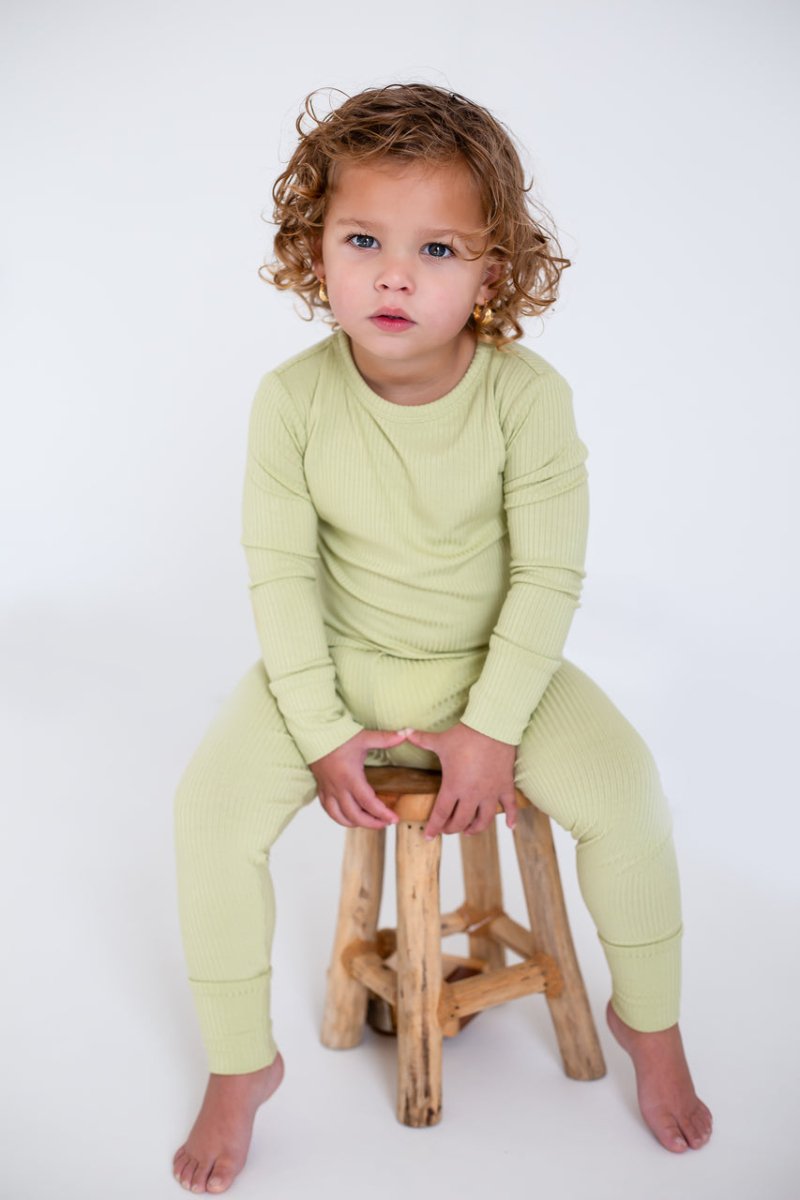 Green Ribbed Bamboo Two-Piece Set Long Sleeve Pyjamas