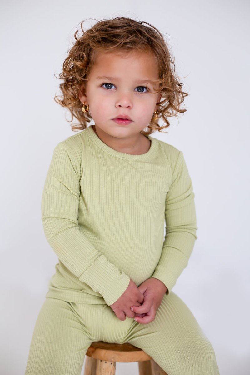 Green Ribbed Bamboo Two-Piece Set Long Sleeve Pyjamas