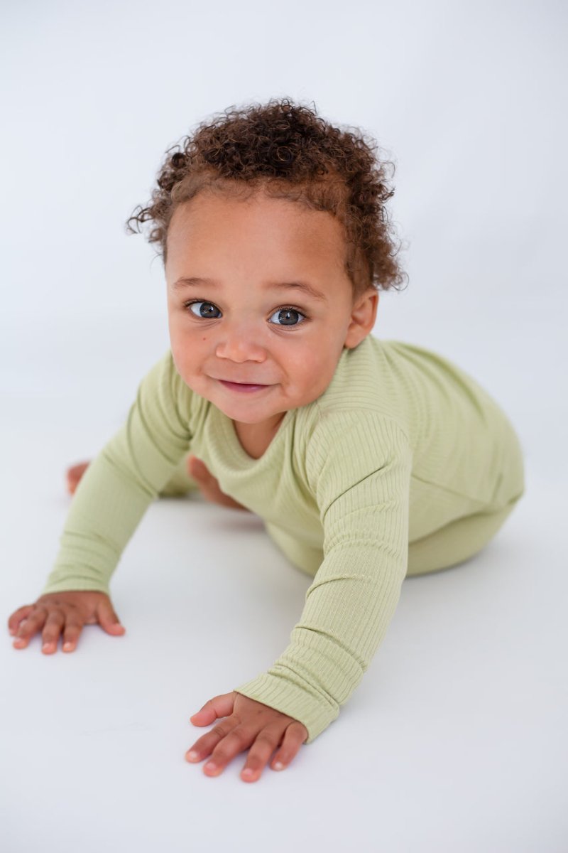 Green Ribbed Bamboo Two-Piece Set Long Sleeve Pyjamas