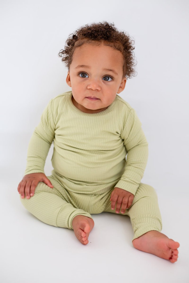 Green Ribbed Bamboo Two-Piece Set Long Sleeve Pyjamas