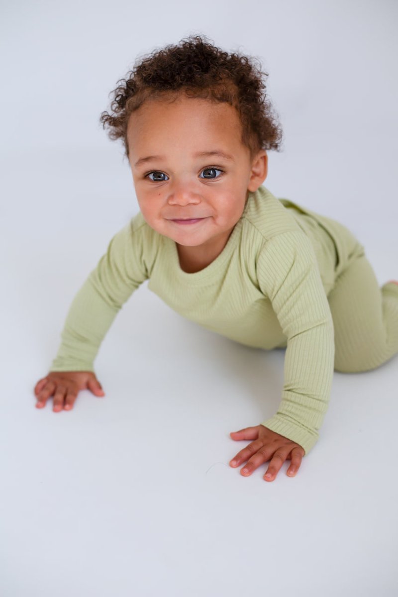 Green Ribbed Bamboo Two-Piece Set Long Sleeve Pyjamas