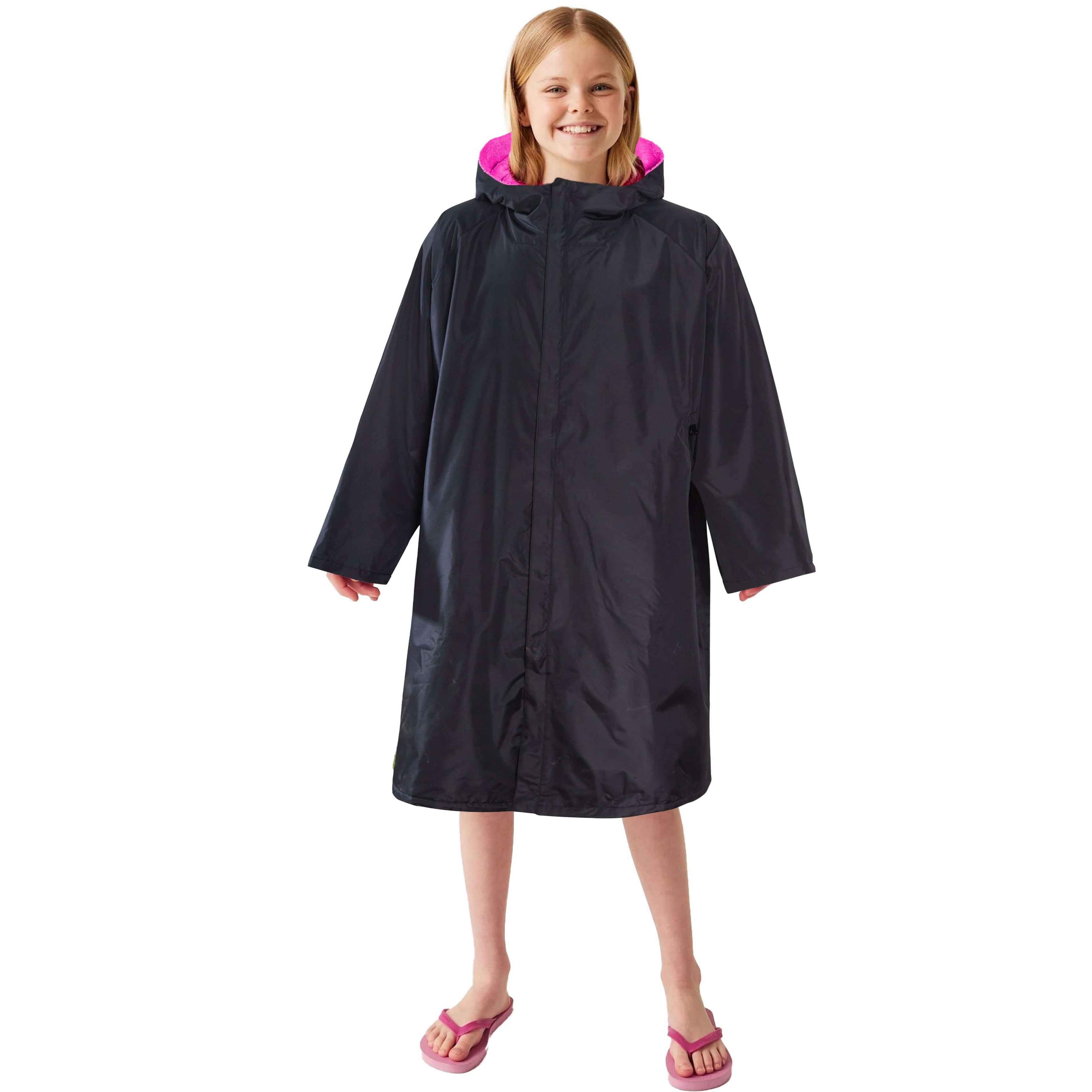 Heatwave Thermalwear Changing Robe Kids Unisex Hooded Coat Black Pink Windproof Winter Warm Brushed Base Layer