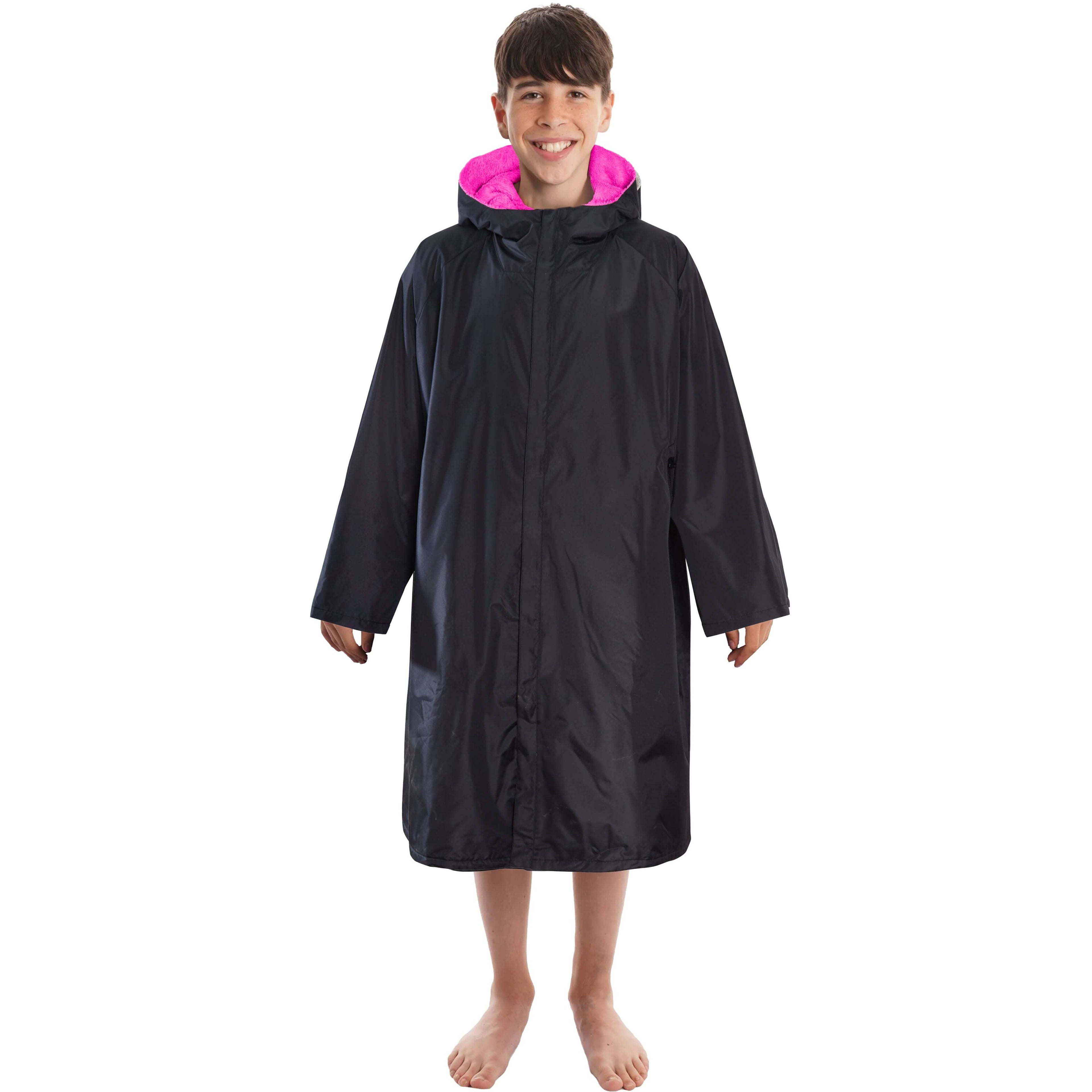 Heatwave Thermalwear Changing Robe Kids Unisex Hooded Coat Black Pink Windproof Winter Warm Brushed Base Layer