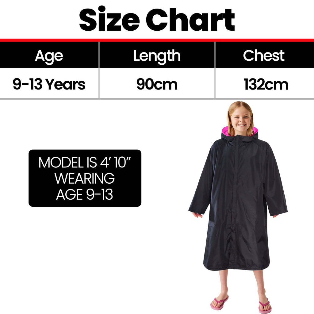 Heatwave Thermalwear Changing Robe Kids Unisex Hooded Coat Black Pink Windproof Winter Warm Brushed Base Layer