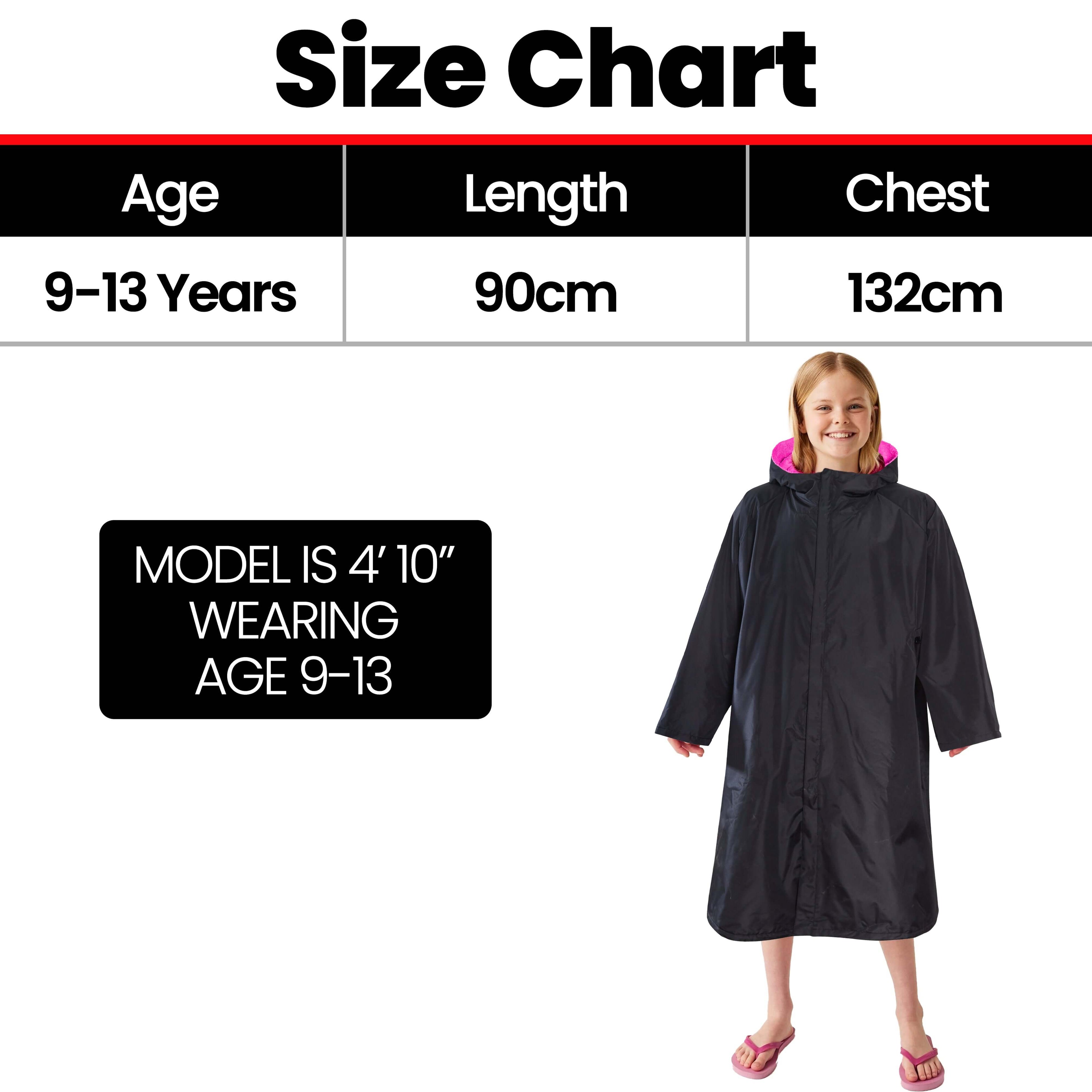 Heatwave Thermalwear Changing Robe Kids Unisex Hooded Coat Black Pink Windproof Winter Warm Brushed Base Layer