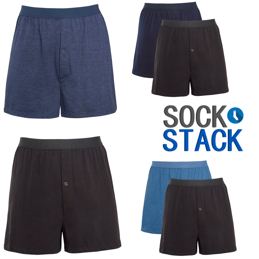 Sock Stack Men's Boxer Shorts Pack Of 6 Loose Fit Cotton-Blend Jersey With Button Fly